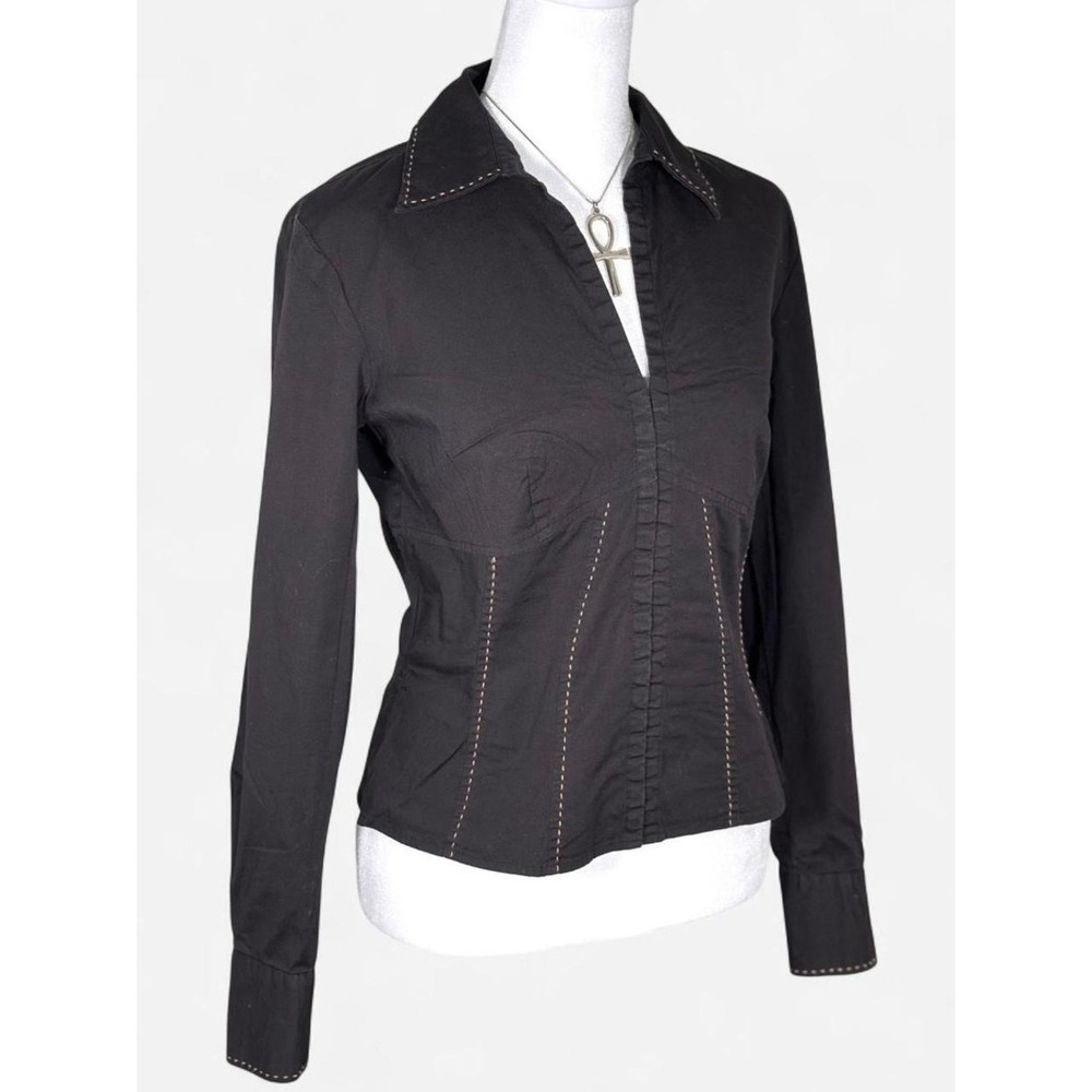 Vintage Y2K Black Corset Style Blouse, Boho, Size Medium